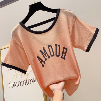 Bluză de damă cu mâneci scurte și inscripție