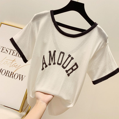 Bluză de damă cu mâneci scurte și inscripție