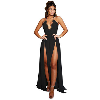 Elegáns női ruha mély nyakkivágással és két hasítékkal, három színben