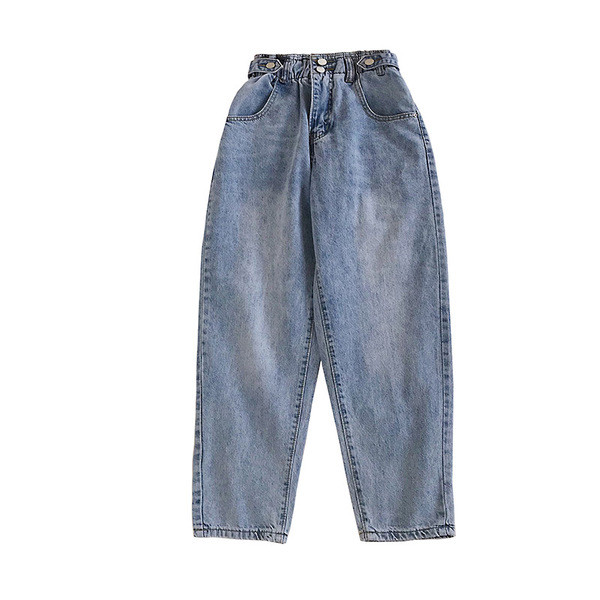 Blugi de dama cu talie inalta de culoare albastra - model larg