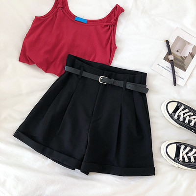 Pantaloni scurti eleganti de dama cu talie inalta in negru, maro si albastru