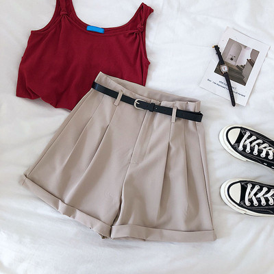 Pantaloni scurti eleganti de dama cu talie inalta in negru, maro si albastru