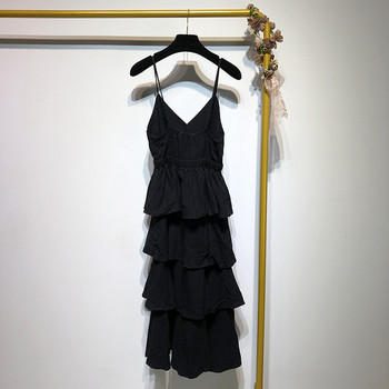 Rochie lunga de dama cu bretele subtiri de culoare neagra