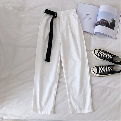 Pantaloni casual dama cu talie inalta si curea in mai multe culori