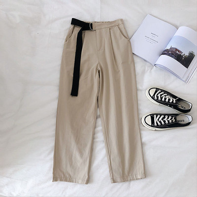 Pantaloni casual dama cu talie inalta si curea in mai multe culori