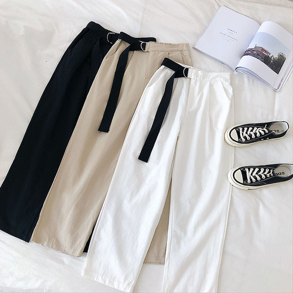 Pantaloni casual dama cu talie inalta si curea in mai multe culori