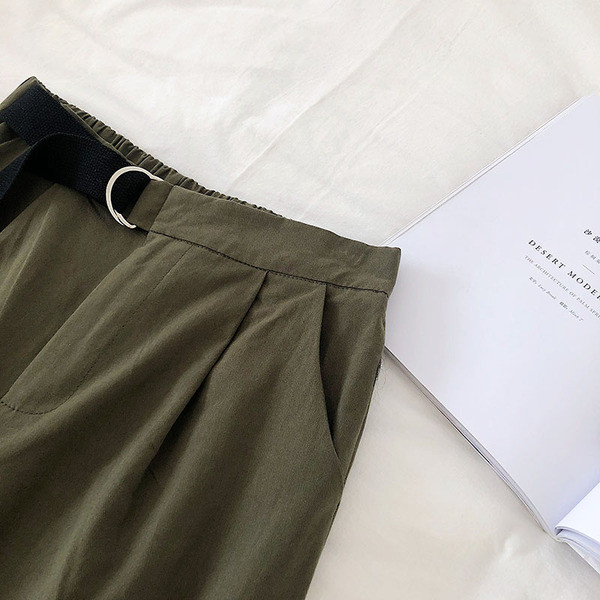 Pantaloni casual dama cu talie inalta si curea in mai multe culori