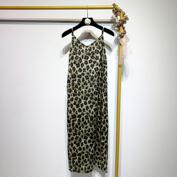 Rochie lunga cu bretele subtiri cu animal print - model drept