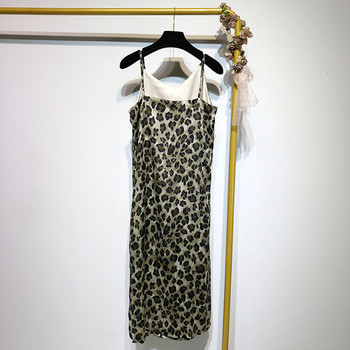 Rochie lunga cu bretele subtiri cu animal print - model drept