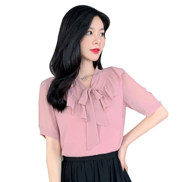 Cămașă de damă de ultimă oră, de culoare roz, cu decolteu în V