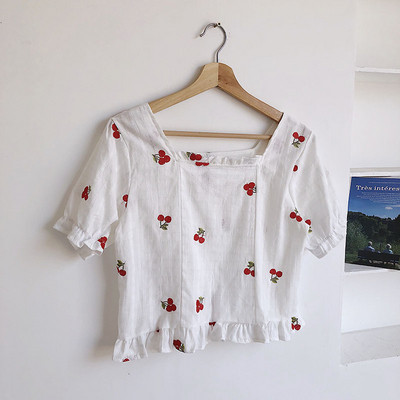 Cămașă modernă de vară de damă cu model colorat în alb