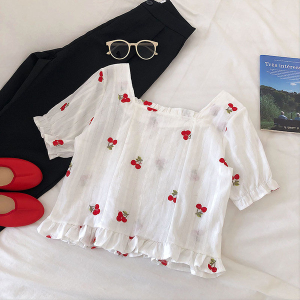 Cămașă modernă de vară de damă cu model colorat în alb