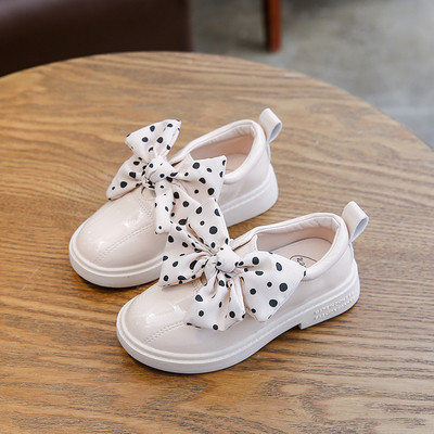 Pantofi moderni pentru copii alb si negru cu panglica