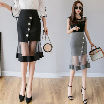 Fusta de dama actuala cu talie inalta de culoare gri si negru
