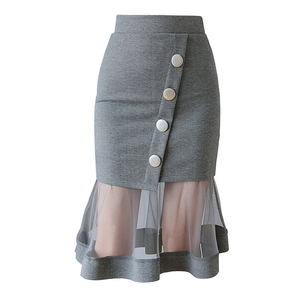 Fusta de dama actuala cu talie inalta de culoare gri si negru