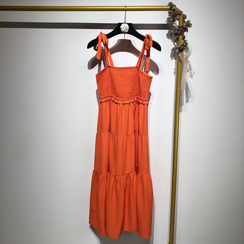 Rochie de dama lunga cu bretele subtiri in rosu