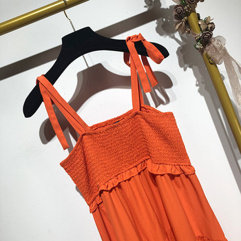 Rochie de dama lunga cu bretele subtiri in rosu