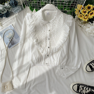 Cămașă elegantă de damă cu perle în alb-negru