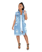 Vestă de damă elegantă din denim cu motive rupte în albastru