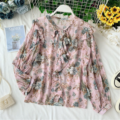 Cămașă de damă cu mâneci lungi și model floral