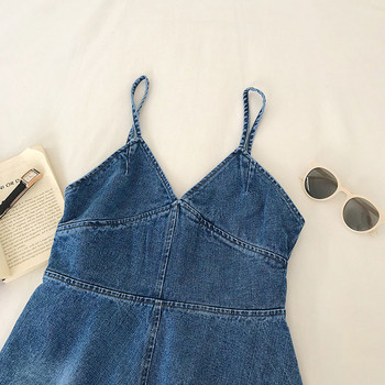 Дънкова дамска рокля разкроен модел с тънки презрамки в два цвята