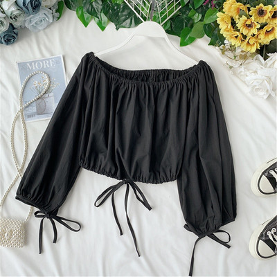 Bluza scurta de dama cu umerii goi in trei culori