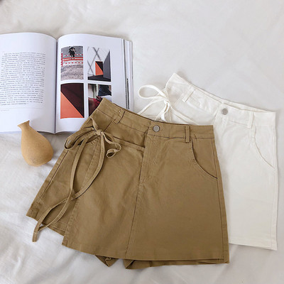 Pantaloni scurti moderni de dama cu talie inalta si cravate in mai multe culori