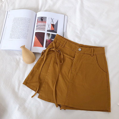 Pantaloni scurti moderni de dama cu talie inalta si cravate in mai multe culori