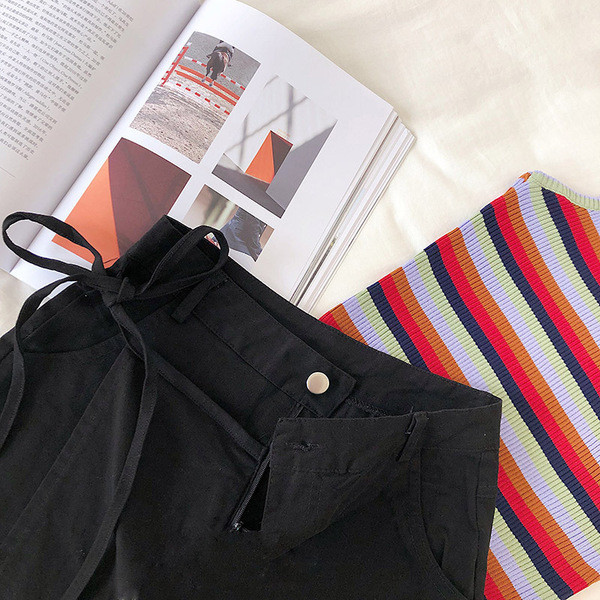 Pantaloni scurti moderni de dama cu talie inalta si cravate in mai multe culori