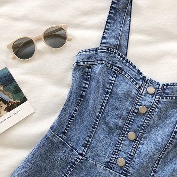 Актуална дамска дънкова рокля разкроен модел в син цвят