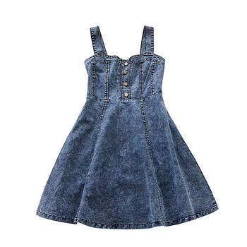 Актуална дамска дънкова рокля разкроен модел в син цвят