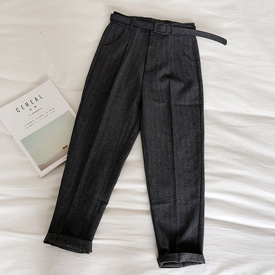 Pantaloni de dama sport-eleganti cu talie inalta si curea in mai multe culori