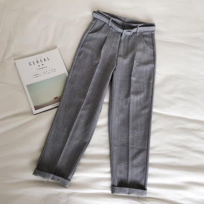 Pantaloni de dama sport-eleganti cu talie inalta si curea in mai multe culori