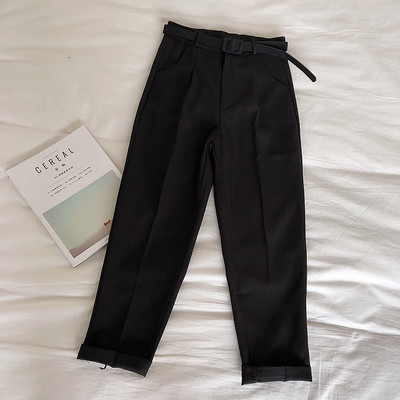 Pantaloni de dama sport-eleganti cu talie inalta si curea in mai multe culori