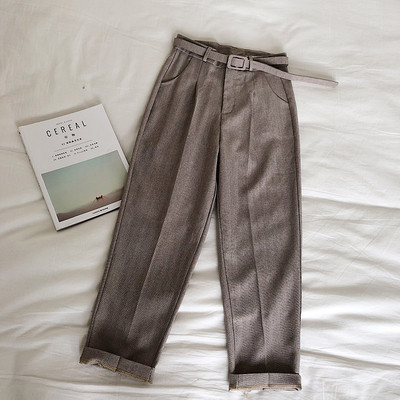 Pantaloni de dama sport-eleganti cu talie inalta si curea in mai multe culori