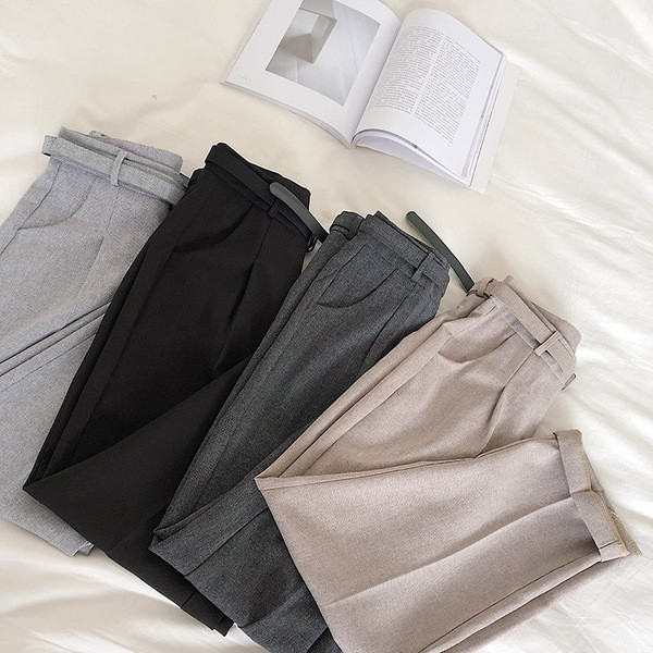 Pantaloni de dama sport-eleganti cu talie inalta si curea in mai multe culori