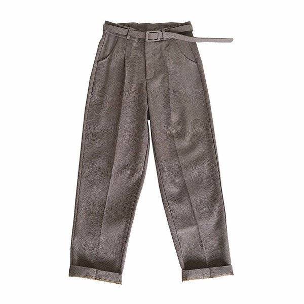 Pantaloni de dama sport-eleganti cu talie inalta si curea in mai multe culori