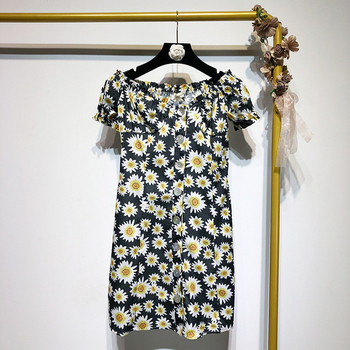 Rochie scurta de dama cu umerii goi cu model floral