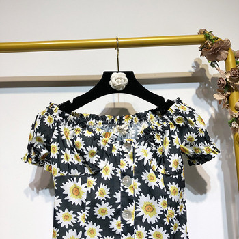 Rochie scurta de dama cu umerii goi cu model floral