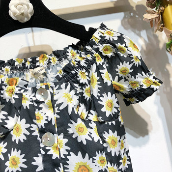 Rochie scurta de dama cu umerii goi cu model floral