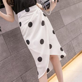 Fusta lungă cu buline pentru femei, elegantă, în alb și negru