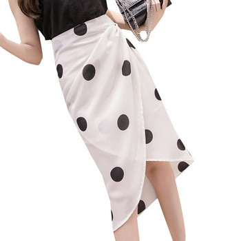 Fusta lungă cu buline pentru femei, elegantă, în alb și negru