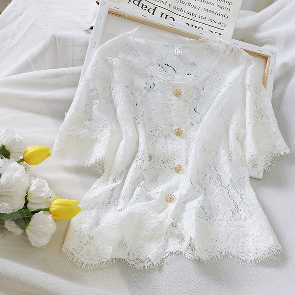 Camasa dama cu maneca scurta din dantela in mai multe culori