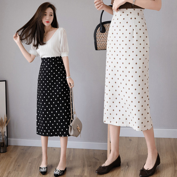 Fusta lunga dama casual cu puncte in doua culori