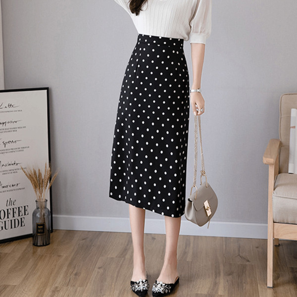 Fusta lunga dama casual cu puncte in doua culori