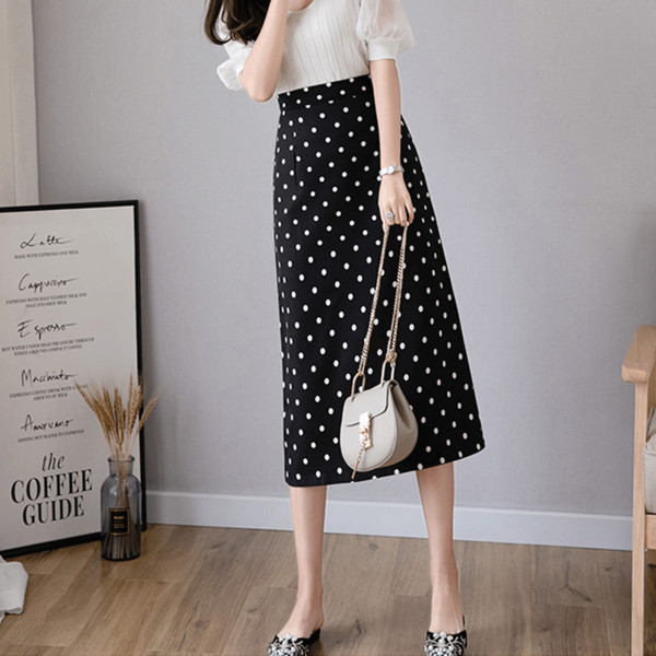 Fusta lunga dama casual cu puncte in doua culori