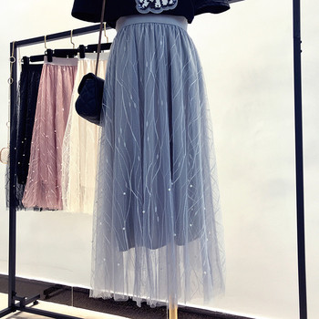 Fusta de dama cu tul si talie inalta in patru culori