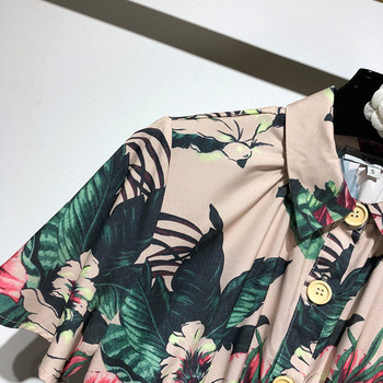 Rochie lunga si lata cu guler clasic si model floral