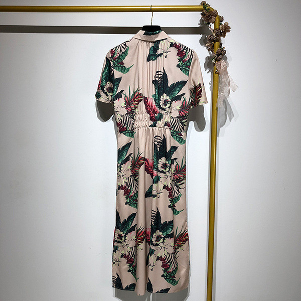 Rochie lunga si lata cu guler clasic si model floral