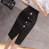 Fusta de dama eleganta in alb si negru cu nasturi